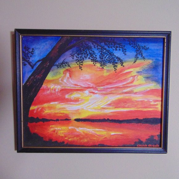 Sunset, Original Acrylic Painting, 9 x 12, Vibrant Colors - Picture 7 of 7